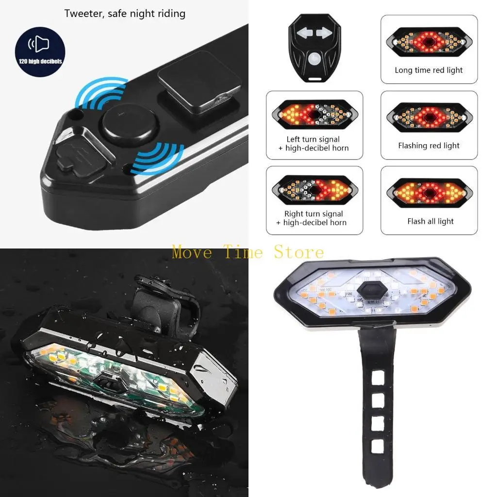 

92ME Tail Light USB Rechargable for Smart Wireless Remote Control Turn Warning Lamp