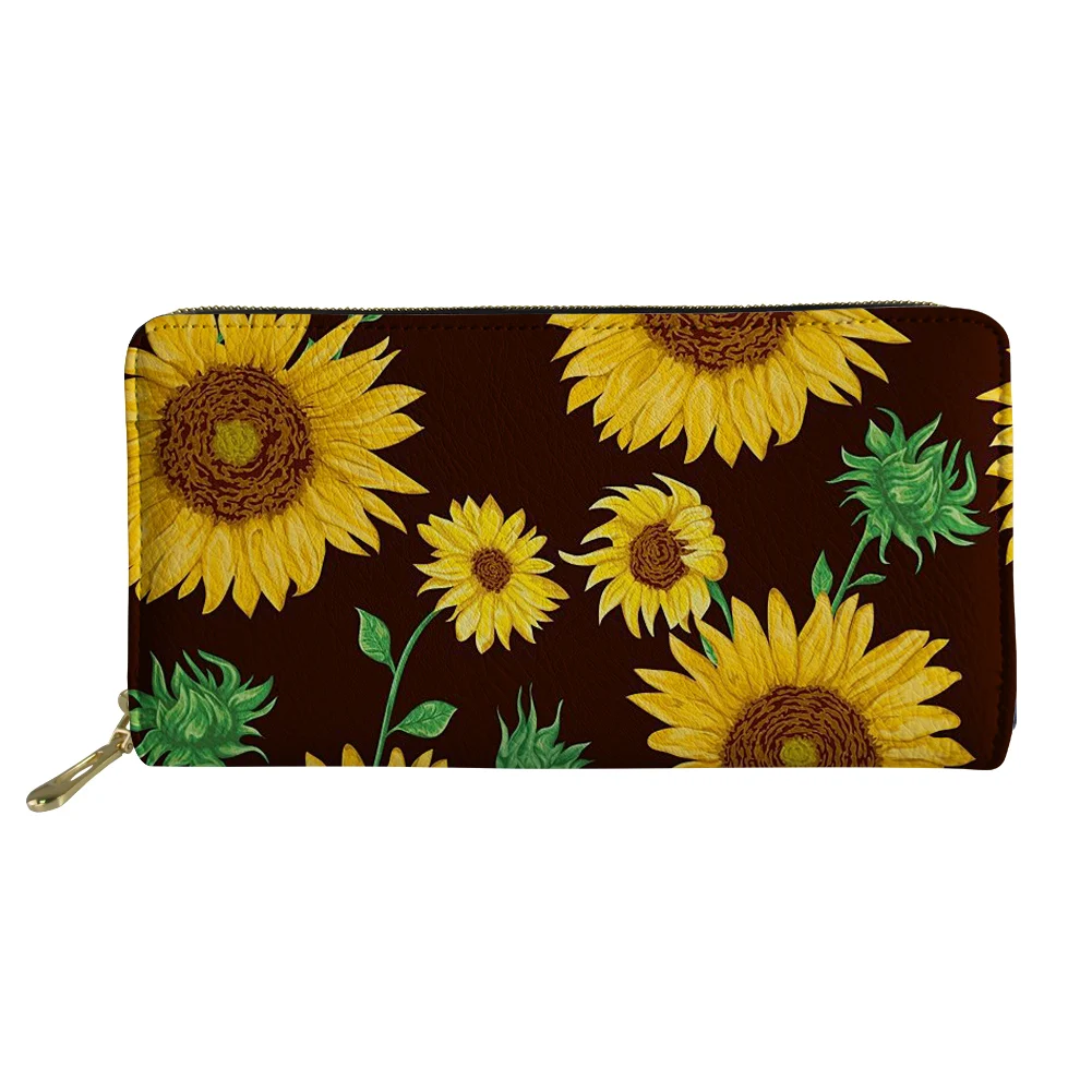 

Ladies Wallet Long Zipper Women Wallets Sunflower Print Leather Purse Phone Card Holders For Female Clutch Money Bags Coin Pouch