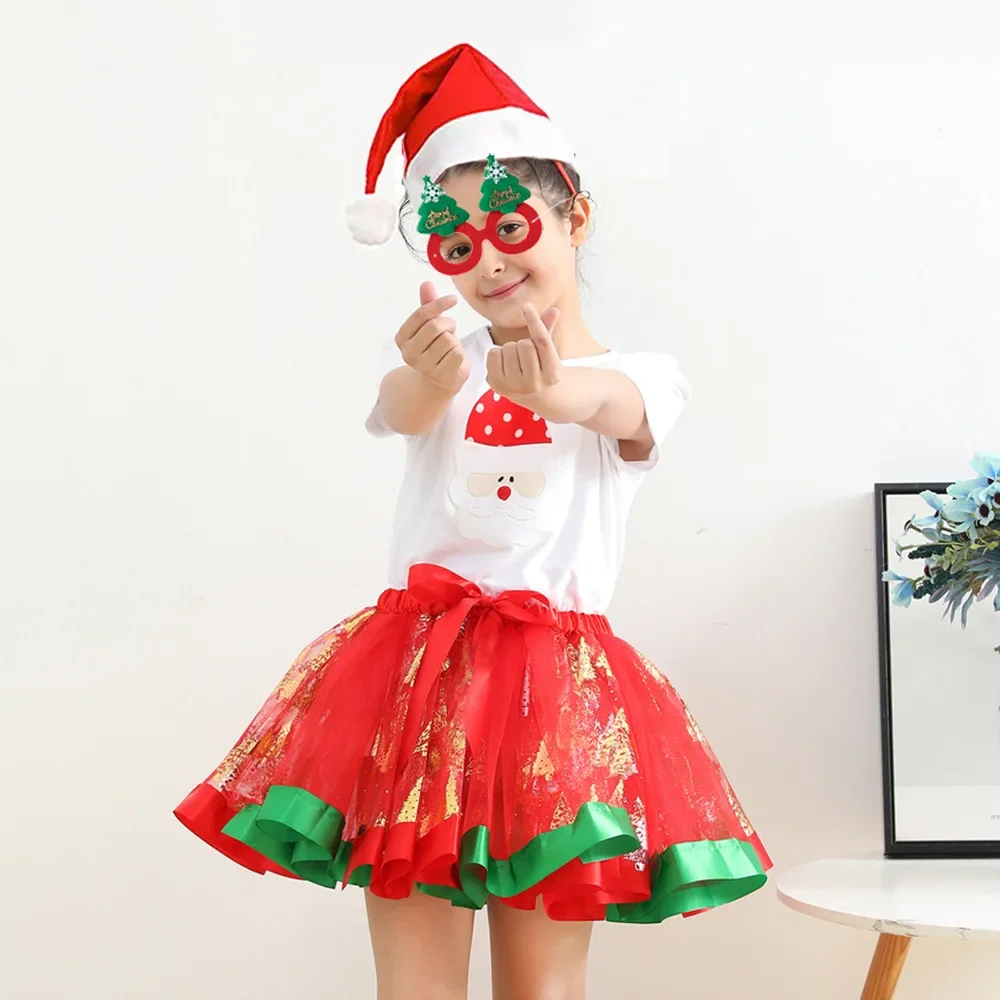 Girls Christmas Tutu Skirt Fluffy Birthday Party Baby Girl Tutu Kids Dance Tulle Skirt Girls Xmas Deer Costume Antler Headband