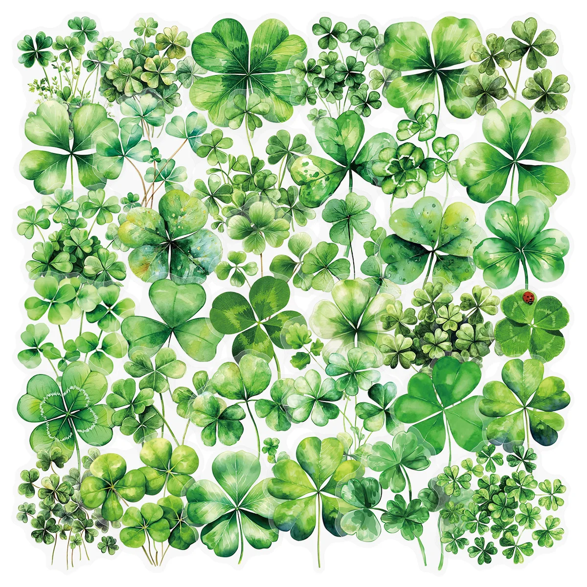50Pcs Transparent Lucky Watercolor Grass Decorative Handbooks Refrigerator Guitar Phone Case Luggage Lunch Box Furniture