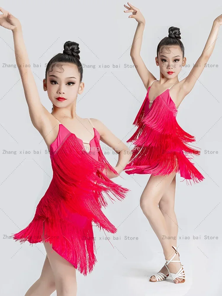 Nieuwe Kinderen Latin Dance Dress Meisjes Dance Practice Outfit Latin Dance Jurk Lange Mouw Wedstrijd Rumba Cha Samba Jurk Meisjes