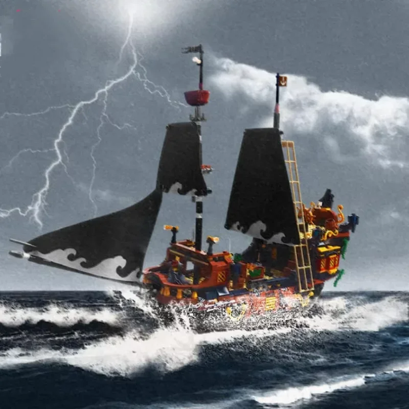 

Black Pirates Ship Building Blocks Kids Toy Pearl Boat Adventure Pirates Boat Island Sailing Storm Vessel Model Bricks Boy Gifts