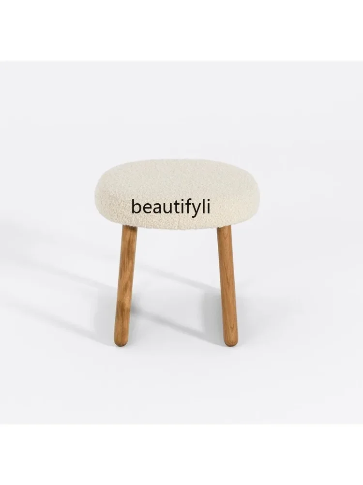 

zqxCream Silk Style Dressing Stool Designer Home Hold Solid Wood Nordic Simple Fabric Shoes Chair Nordic Living Room Furniture