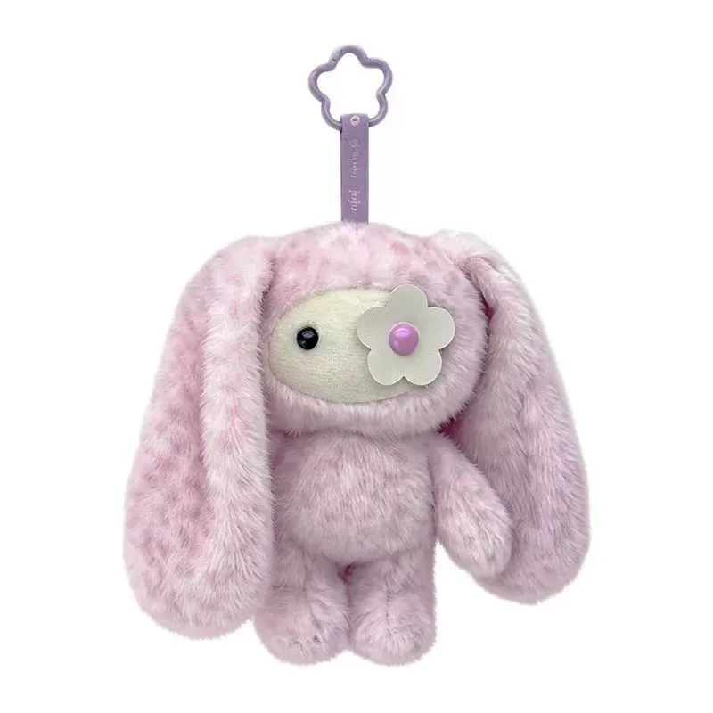 Cute Leopard Print Juju Rabbit Plush Keychain Flower Eye Bunny Kawaii Long Ears Animal Bag Pendant Car Keyring Gift Toys image 3