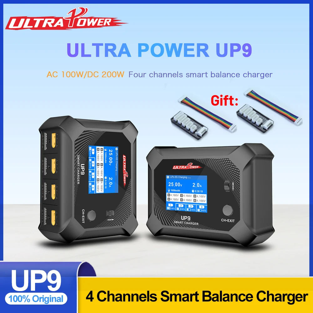 

UltraPower UP9 4-канальное интеллектуальное балансное зарядное устройство переменного тока 100 Вт постоянного тока 200 Вт 320 × 240 IPS ЖК-дисплей для 1-6S LiPo/LiHV/LiIon/LiFe аккумулятор RC Модель
