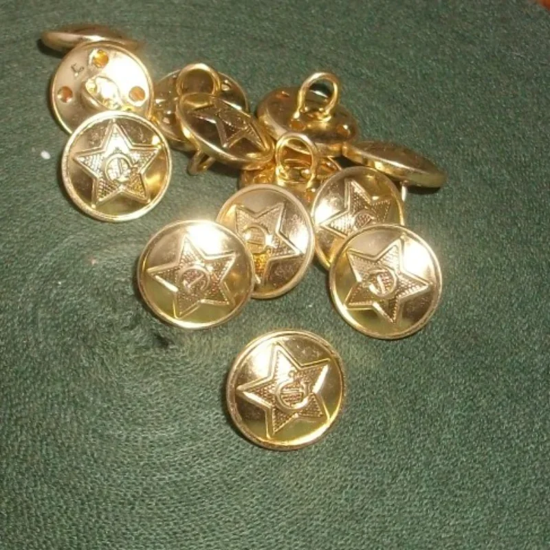 Soviet military uniform buttons, domestic sickle axe, five-pointed star brass gold buttons, starting at 1.5 and 2.2mm10pcs