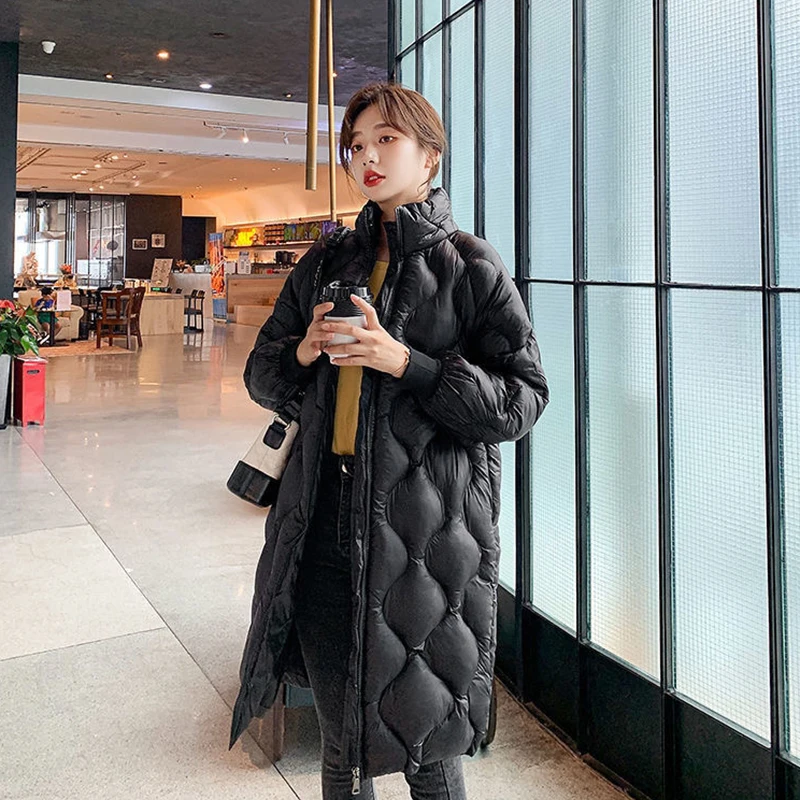 Winter Basic Casual Quilted Black Parkas Coats Tops Korea Zip Warm Cotton Padded Chaqueta Overcoats  Women Long Snow Wear Casaco