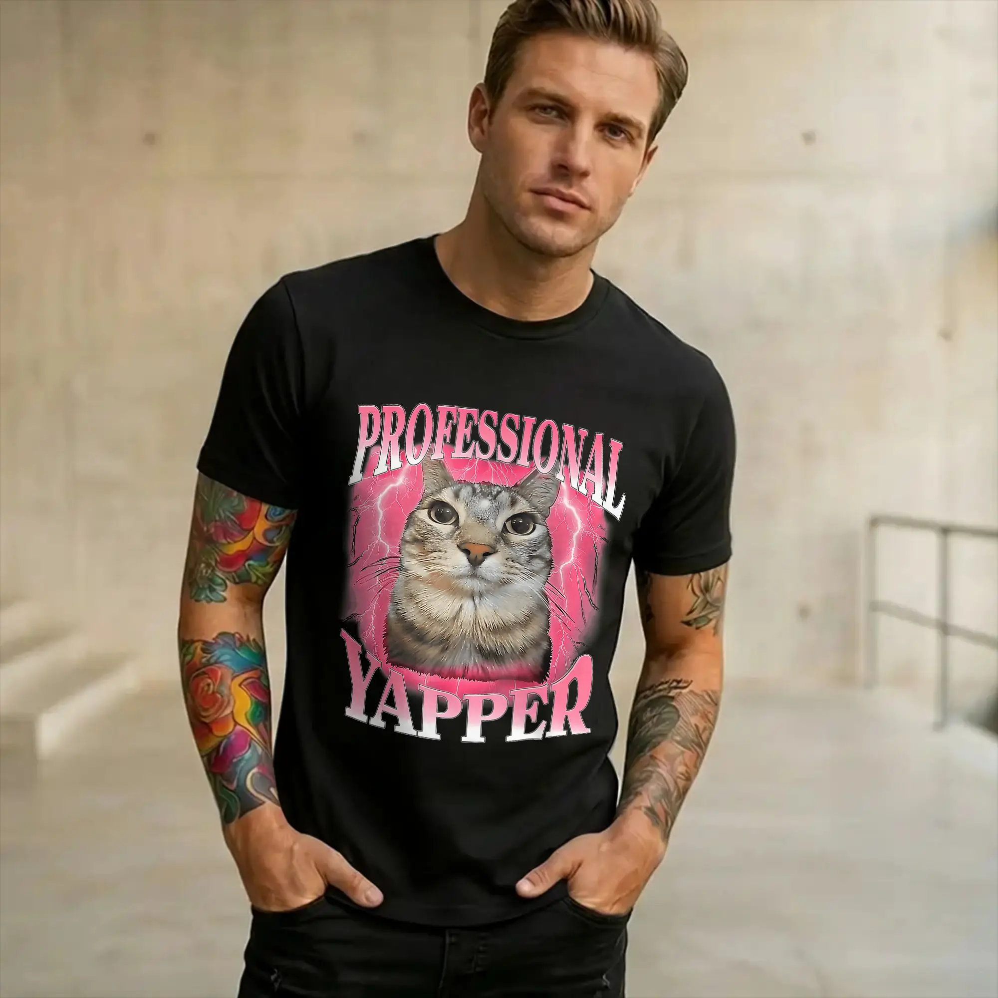 Mens Womens Professional Yapper Cat Funny Oddly Specific Dank Meme  Shirt Cotton New Arrival T-Shirt  Top Clothing