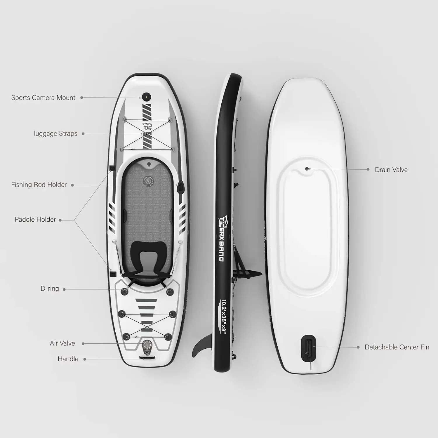 10.2 × 35 بوصة × 8 بوصة كاياك قابل للنفخ مع مقعد، مجموعة SUP-Kayak تتضمن مضخة يدوية/جذيفة ألومنيوم/حقيبة ظهر، قارب لـ