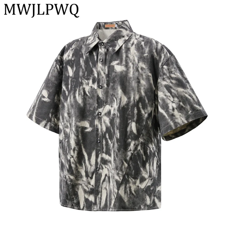 

Мужская рубашка с коротким рукавом MWJLPWQ с эффектом тай-дай, модная, свободного кроя, с карманом на молнии, летняя, на одной пуговице, повседневная, 14808
