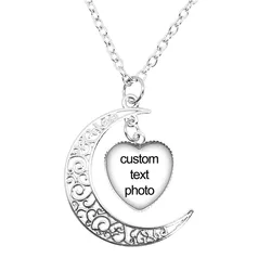 Personalized Custom Moon Heart Shape Pendant Necklace Glass Cabochon  Jewelry Mum Dad Baby Grandpa Parents Custom Gifts New