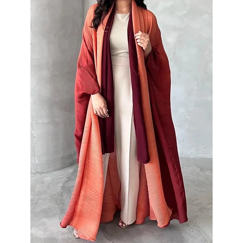 

Miyake Pleated Women Cardigan Wraps Elegant Loose Miyake Gradient Pleated Turn-down Collar Bat Windbreak With Belt 55"In Lace
