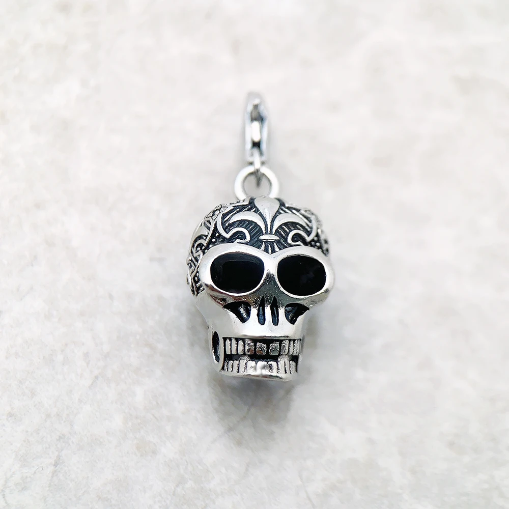 Lily Skull Charm Pendant Winter Fine Jewelry Vintage Punk Reble Gift For Men Women In 925 Sterling Silver