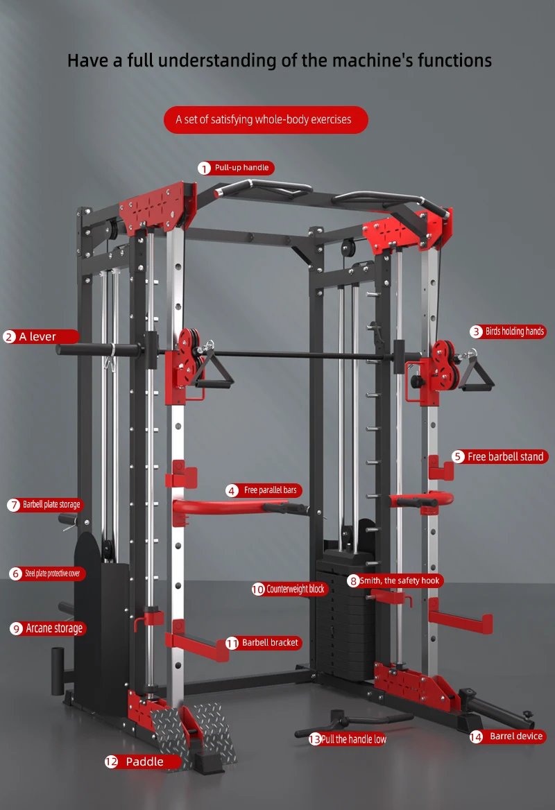 آلة سميث معدات التدريب المتكاملة اللياقة البدنية المنزلية مجموعة متعددة الوظائف القرفصاء مقاعد البدلاء الصحافة إطار العملاقة Pec Fly