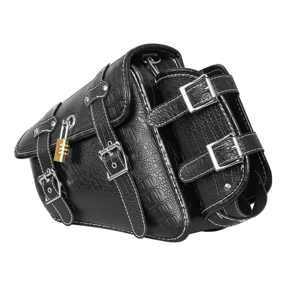 Universal Motorcycle Luxury Black Crocodile Pattern Plastic Buckle Saddle Bag Tool Pouch Luggage Left/Right Side Storage 5