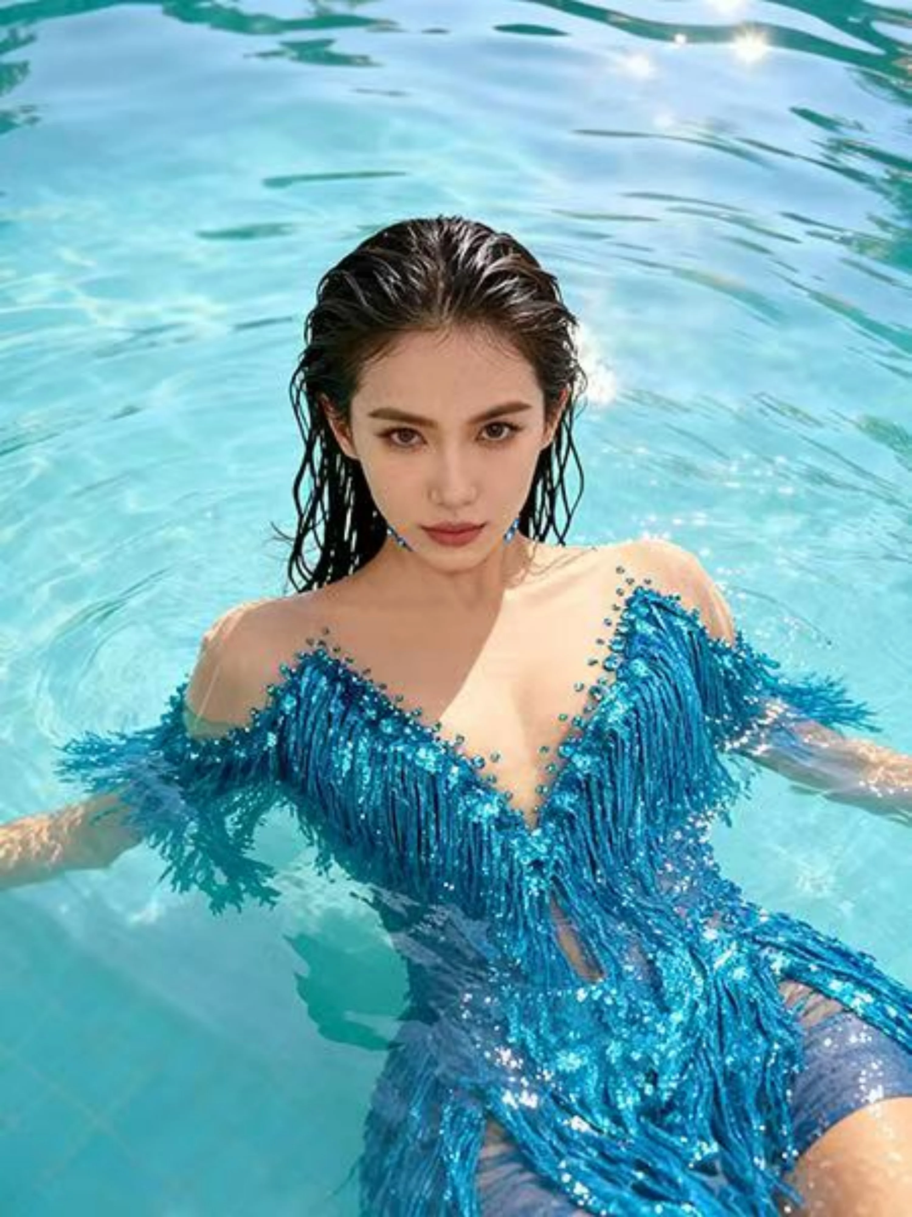 Vestido ajustado con borlas brillantes para mujer, traje de actuación con diseño de cuello en V de malla transparente, fiesta de baile, cantante, escenario, club nocturno