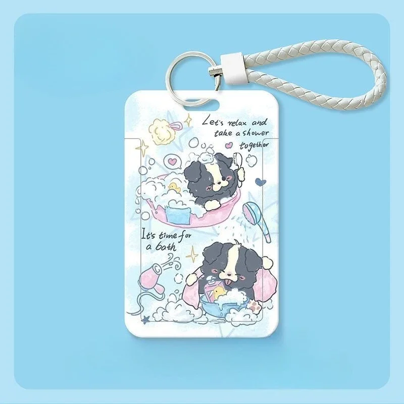 Minimalist Puppy Keychain Photo Sleeves Women Badge Holder Keychain Girls Door Card Case Colorful Card Storage Photo Bag Lanyard