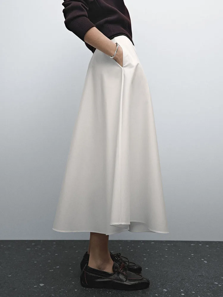 

New Summer A-Line Midi Skirt Commuter Sle Wide Hemline Versatile Women's Faion 05286584 250 Pure Color Regular Thin