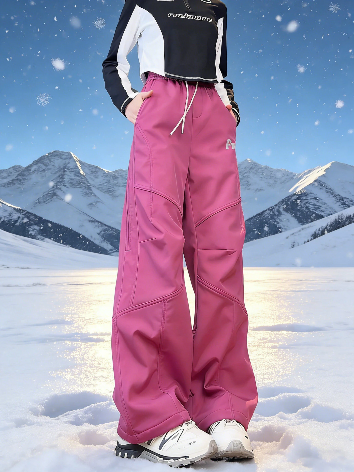 

Pink Winter Fce Lined Ski Pants Women's Cold Resistant Outdoor Mountain Climbing Thi Workwear Trousers Ci Outdoor Sle