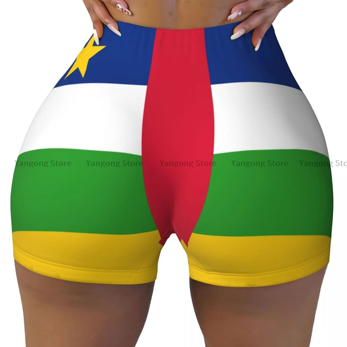 Shorts de Corrida Push Up Feminino, Elasticidade, Rabo Raspar, Bandeira da República Centro-Africana, Calções Esportivos, Roupas de Academia