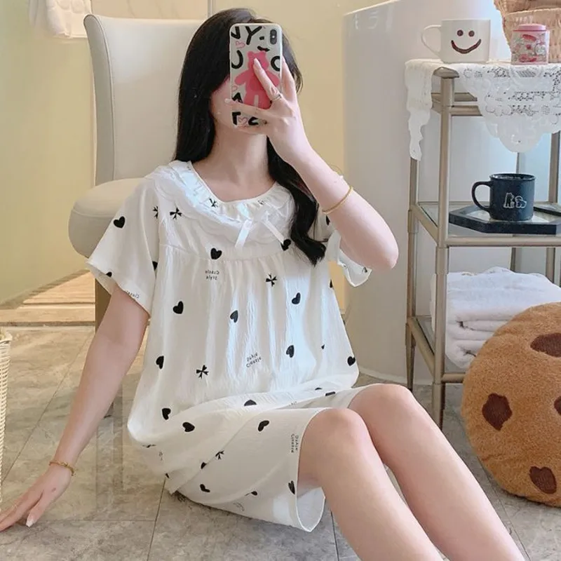 

Girls Pajamas Suits Women Sleepwear Summer Loungewear Sets Clothes Cloud Cotton Homewear Outfits Shirt Tops+Shorts 2PC