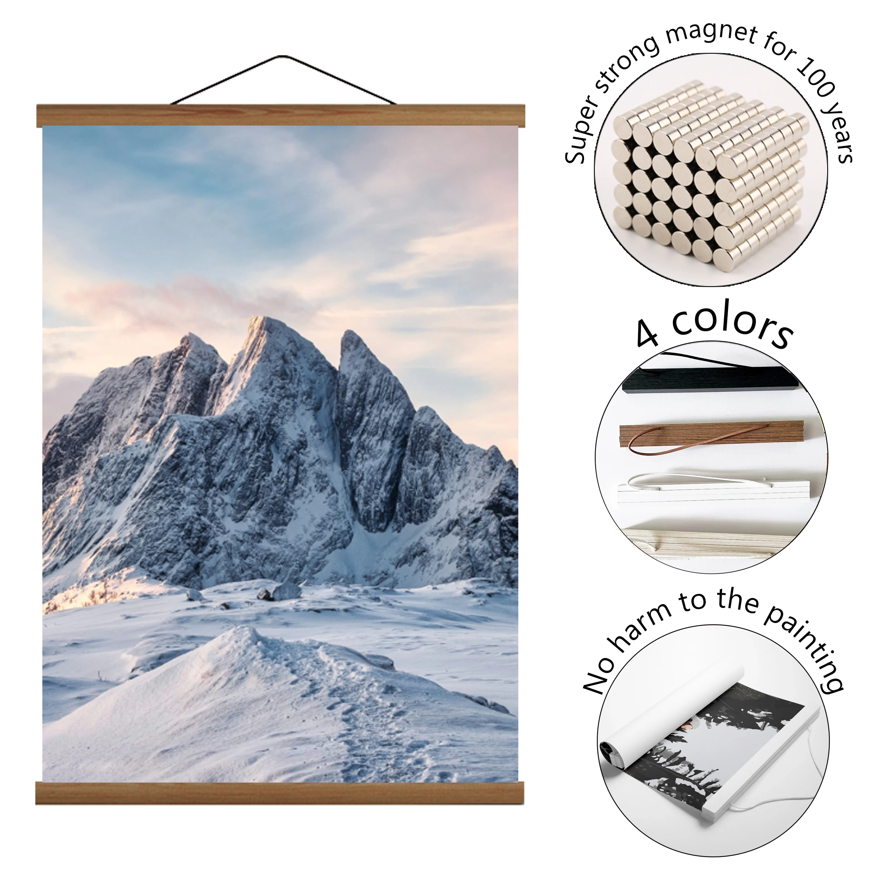 1pc Magnetic Wood Picture Poster Hanger Frames Teak Pine Photos Wall Art Canvas Print Painting Wooden Living Room Home Decor