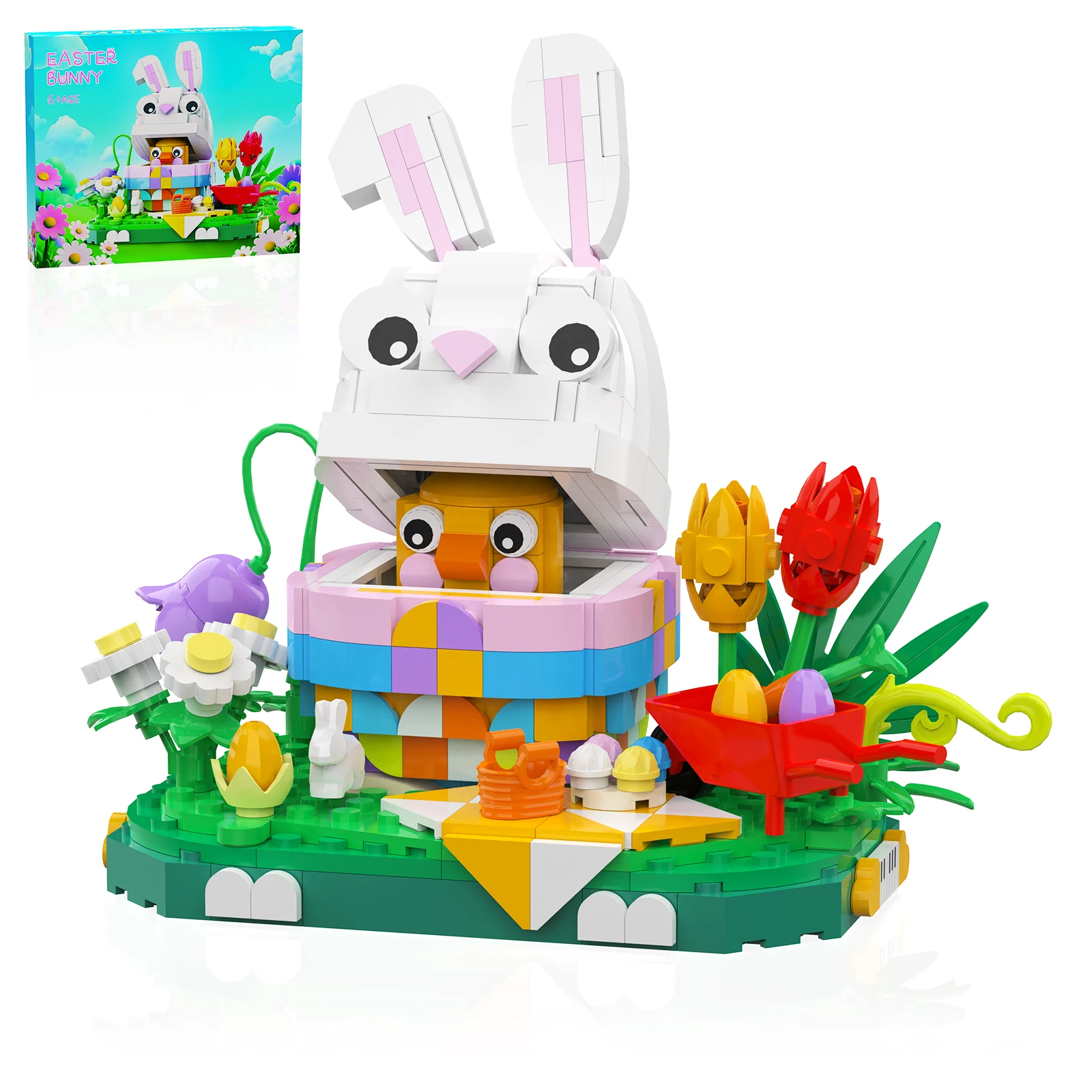 

400Pcs Easter Bunny Bricks Rabbits Easter Colored Eggs Basket Animals kroliczki Easter Bunny Building Block Toys Easter Gifts