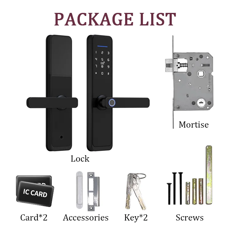 Apartment Hotel System Electric Fingerprint Password Card Keyless Smart App Wifi Tuya Door Lock