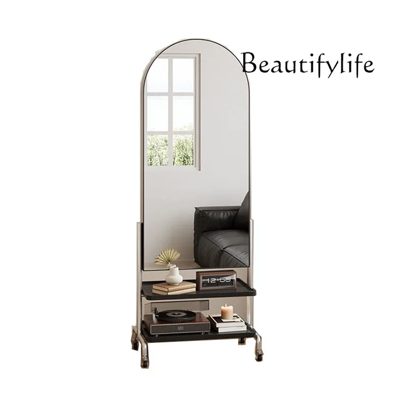 

Light luxury full-length mirror movable whole body floor-to-ceiling home bedroom living room storage rotating fitting mirror