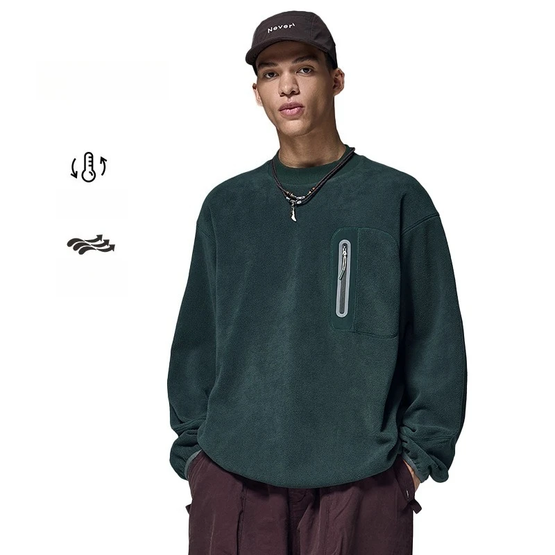 سويت شيرت رجالي من الصوف الربيعي 2025: رقبة دائرية مدببة، جيب بشريط سميك، وفضفاض على طراز الشارع #1