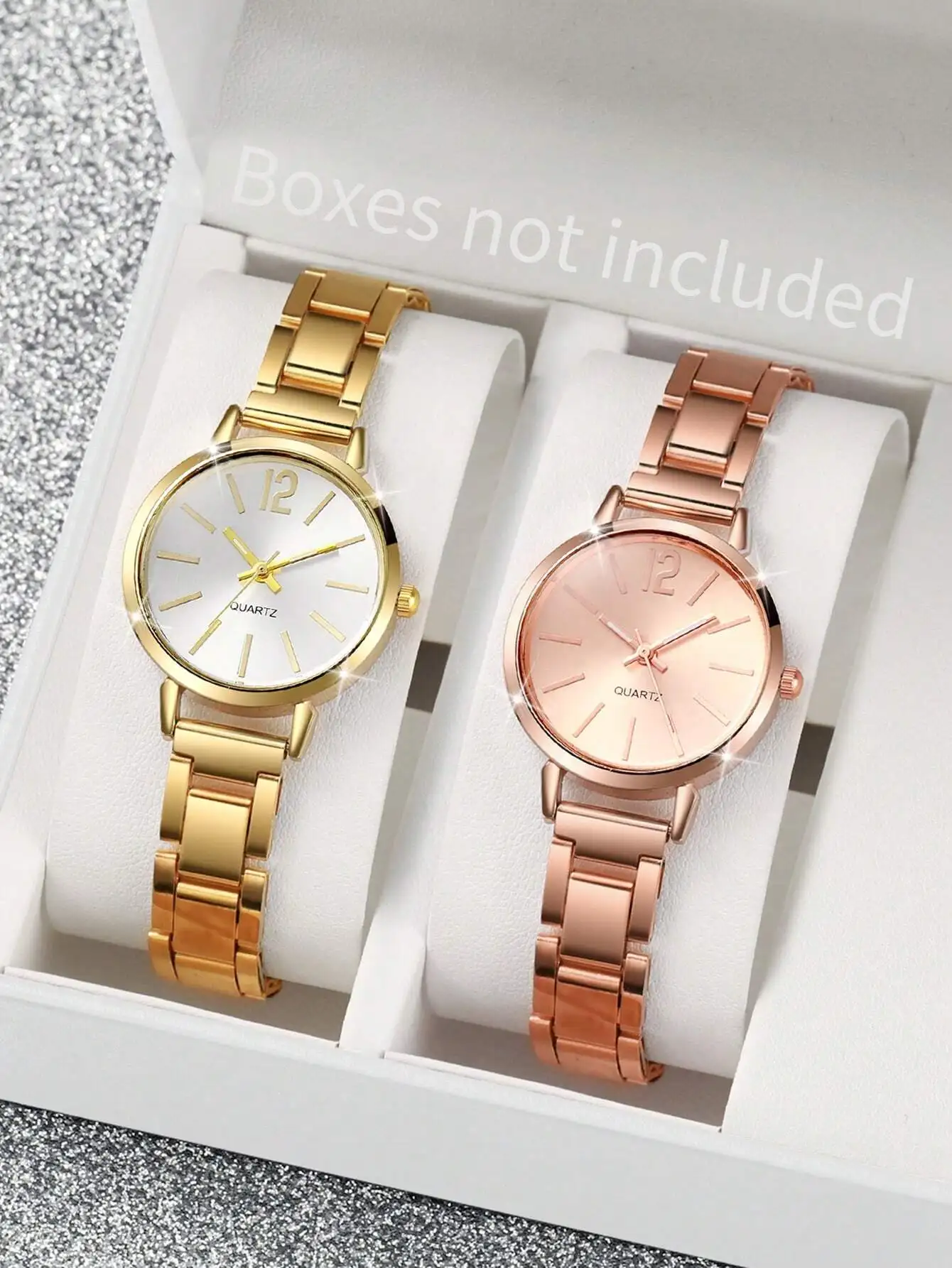 

Набор из 2 женских минималистичных кварцевых часов - золотые и розово-золотые часы с браслетом из нержавеющей стали