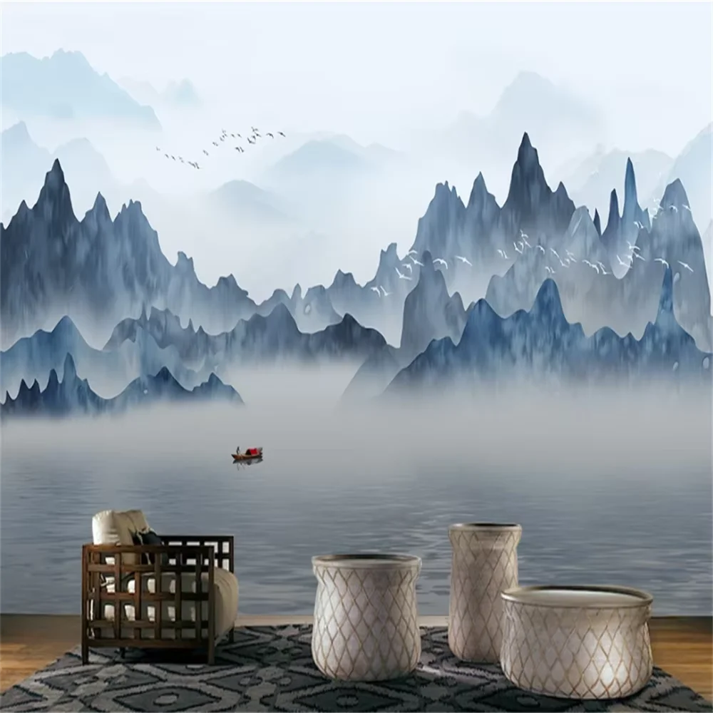 Custom wallpaper mural new chinese style abstract ink and mood mood landscape background wall bedroom decorative mural