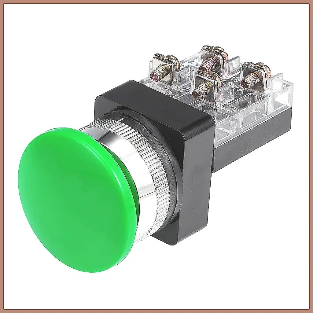 UXCELL 2Pcs 30mm Mounting Hole Momentary Push Button Switch Green DPST Mushroom Head Industrial Control Accessories