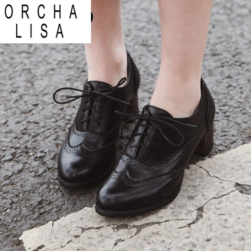 orcha-lisa-新-2021-女性パンプスラウンドトゥ-55-センチメートルウッドヒールプラットフォームブローグ学生彫刻レトロレースアップクラシック春-d586