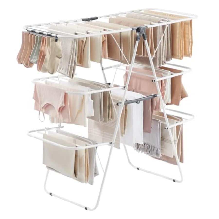 

Foldable 3-Level Clothes Drying Rack for Home Use Large Free-Standing Laundry Rack with Height-Adjustable Wings 39 Drying Rails