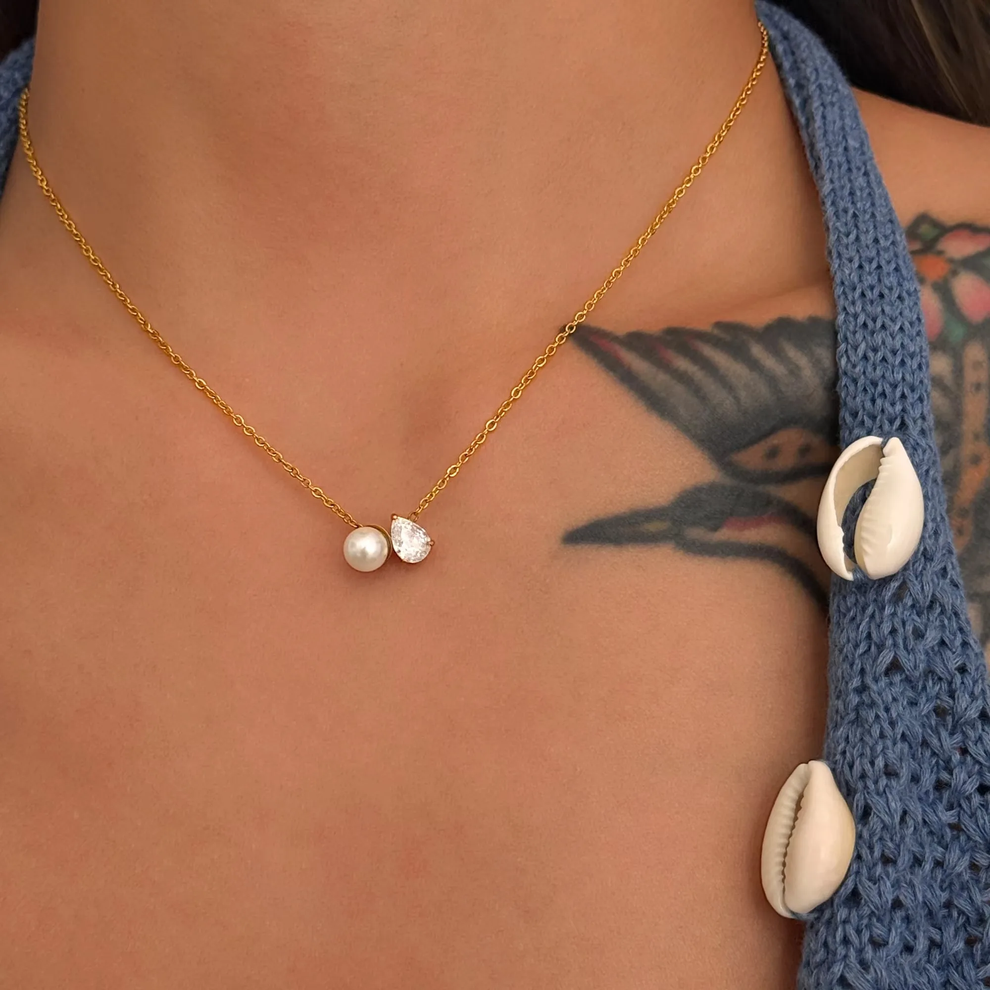 Collier minimaliste en forme de perle et de Zircon pour femmes, style Boho, chaînes en acier inoxydable plaqué or 18 carats, ras du cou, bijoux sans ternissement
