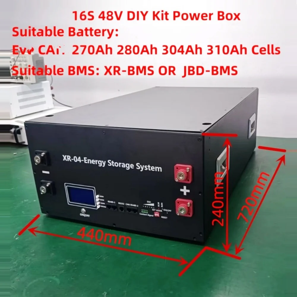 XR01-48V280AH 16S48V Solar Home Energy Storage LiFePO4 Battery bank/Case/Box DIY Kit for Smart 2.0 BMS LCD EVE CATL 280AH 302AH