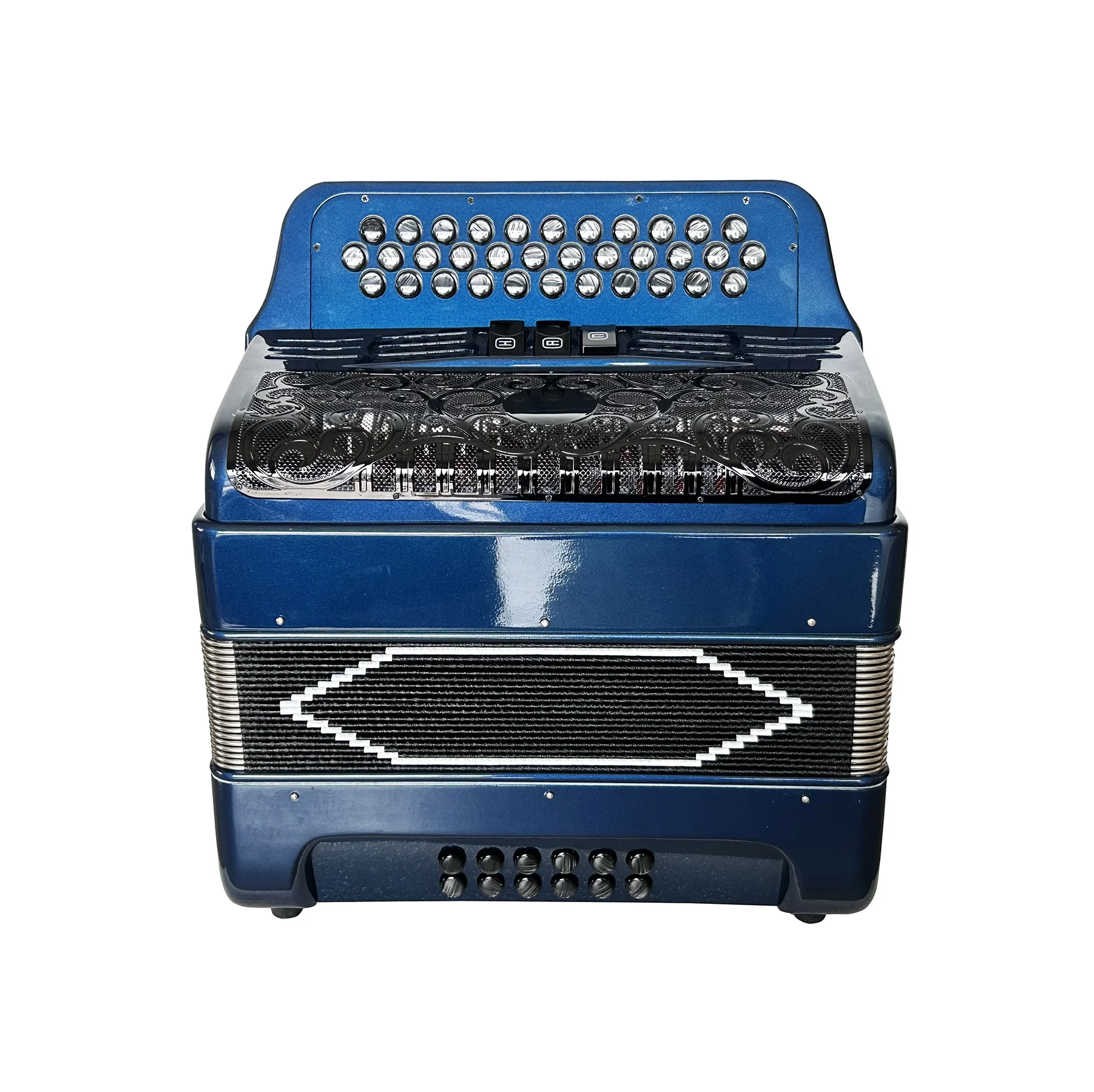 

Deep Blue JB3412C Accordion 34 Buttons 12 Bass 3 Registers Black Grill Musical Black Buttons Wooden Diatonic