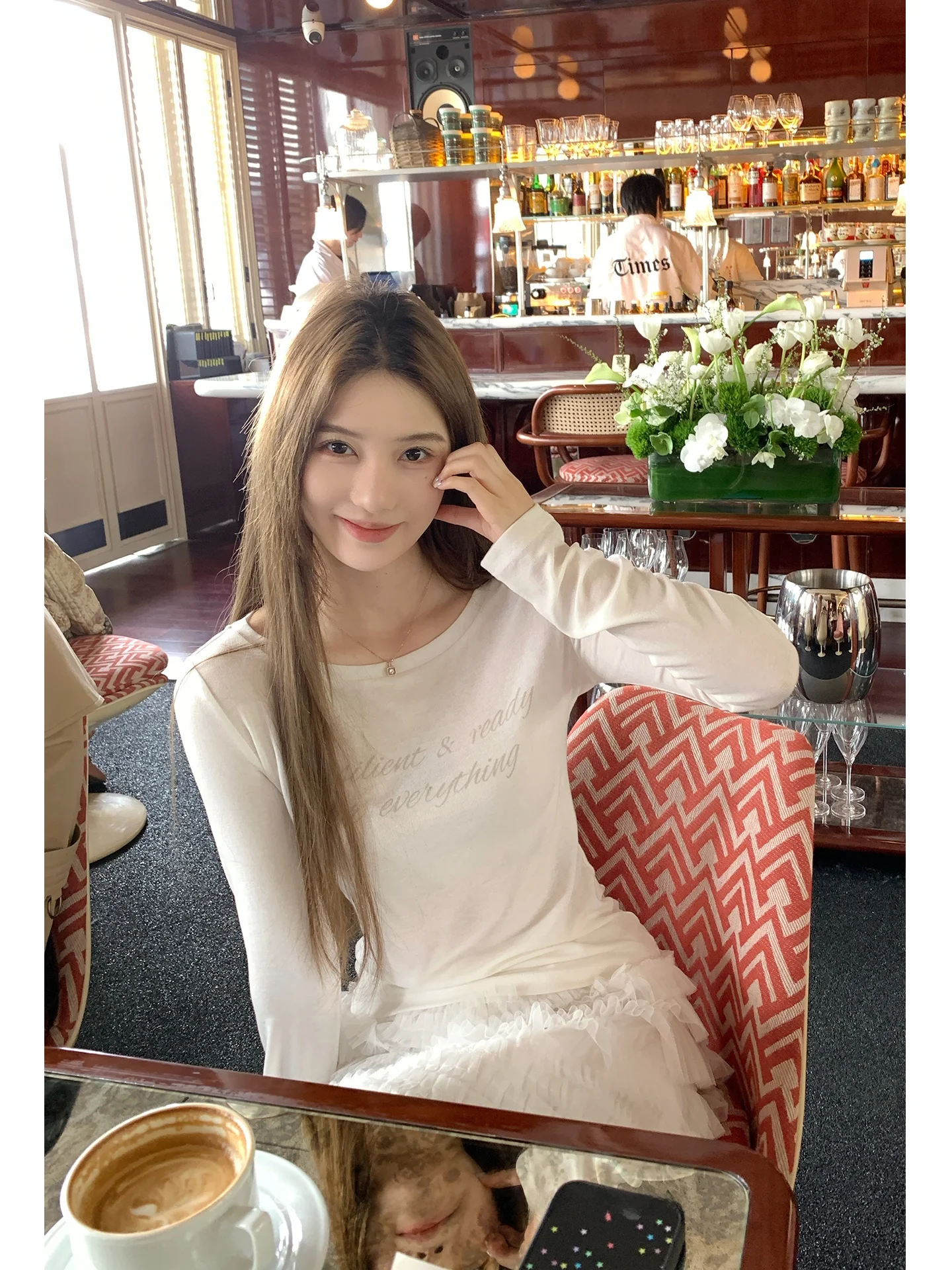 

Мягкая женская футболка с длинным рукавом SSONG из смесовой ткани лиоцелл-шерсть с буквенным принтом, базовая модель, повседневный стиль, круглый вырез, весенний топ