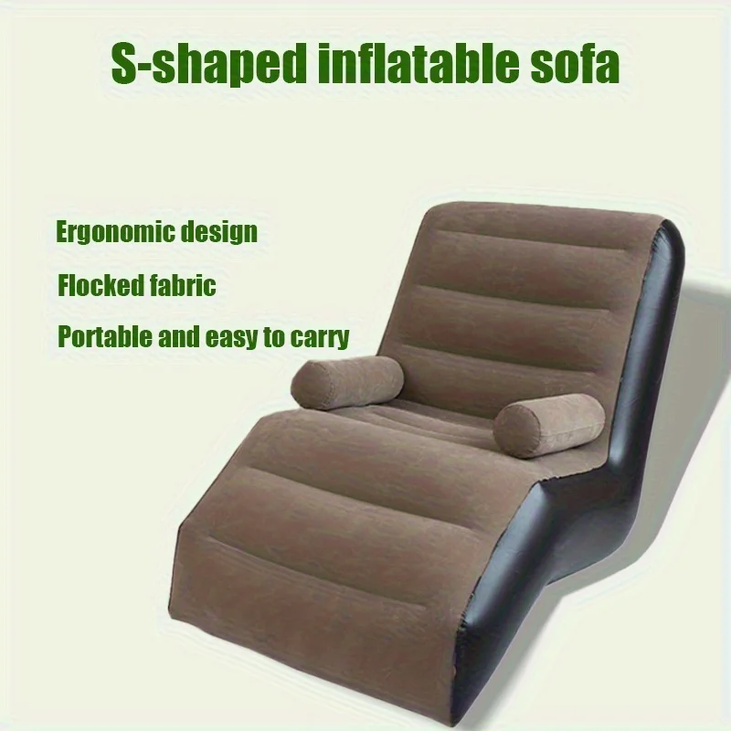 Inflatable lazy sofa + foot pump, outdoor plush PVC sofa chair, S-shaped sofa recliner, afternoon nap bed, featuring multiple fu