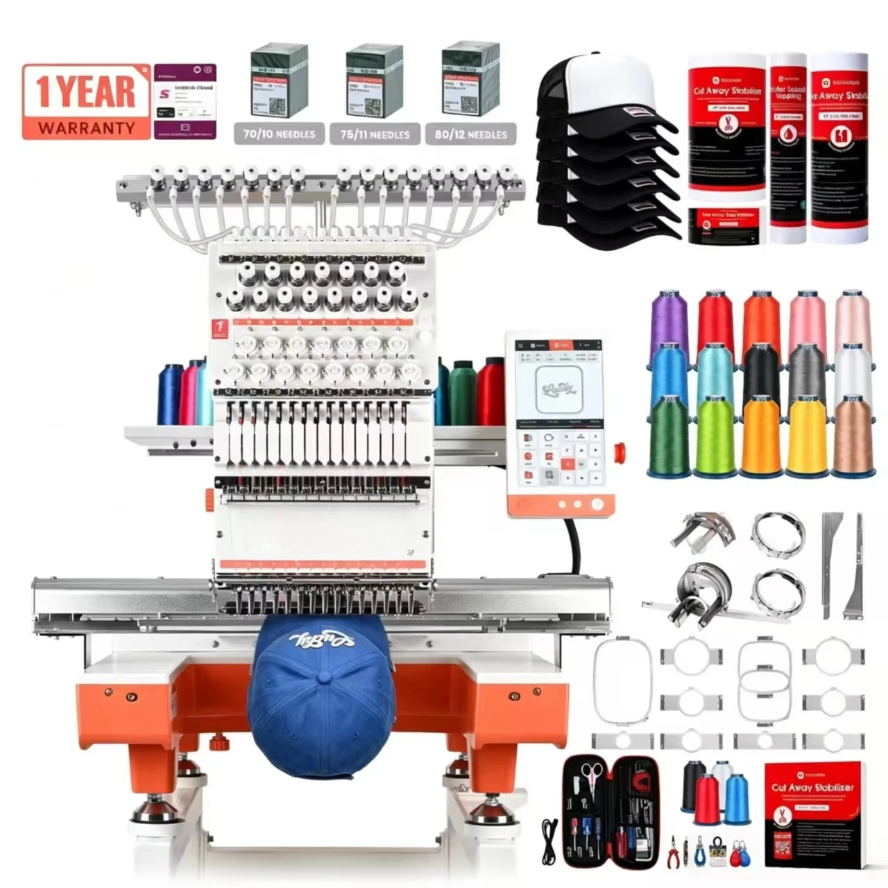 PooLin EOX Multi Needles Embroidery Machine 350*500mm 1200SPM Touch Screen USB & WiFi for Beginner