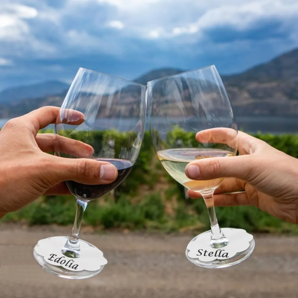 150 Stuks Papier Wijnglas Markers 2.8 "Lege Bloem Glaswerk Drinken Naamplaatjes BurlyWood/Witte Kleur Wegwerp wijn Tag