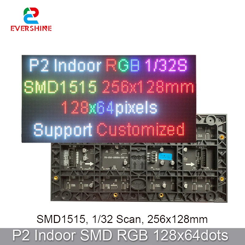 

DIY LED P2 Matrix Indoor Full Color Display 256x128mm Module 128x64 Pixel Video SMD1515 3840HZ Refresh 32S Small Spacing Video