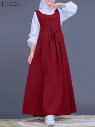 ZANZEA-Vestido longo sólido sem mangas feminino, vestido de verão muçulmano, Dubai, robe turco, kaftan casual, roupa islâmica, moda