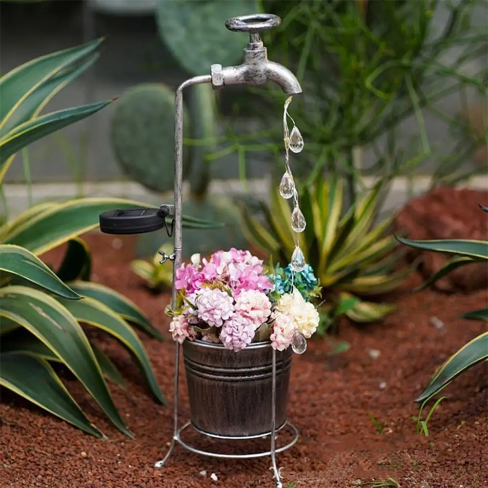 Water Faucet Solar Powered Light Sprinkler Kettle Water Droplet Flower Pot Lawn Light Courtyard Outdoor Fairy Garden Light