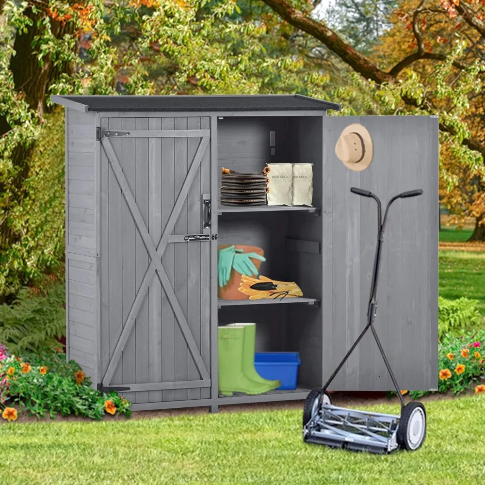 5.3ftx4.6ft Outdoor Storage Shed, Storage Cabinet with Waterproof Asphalt Roof, Double Lockable Doors, Outdoor Storage Shed