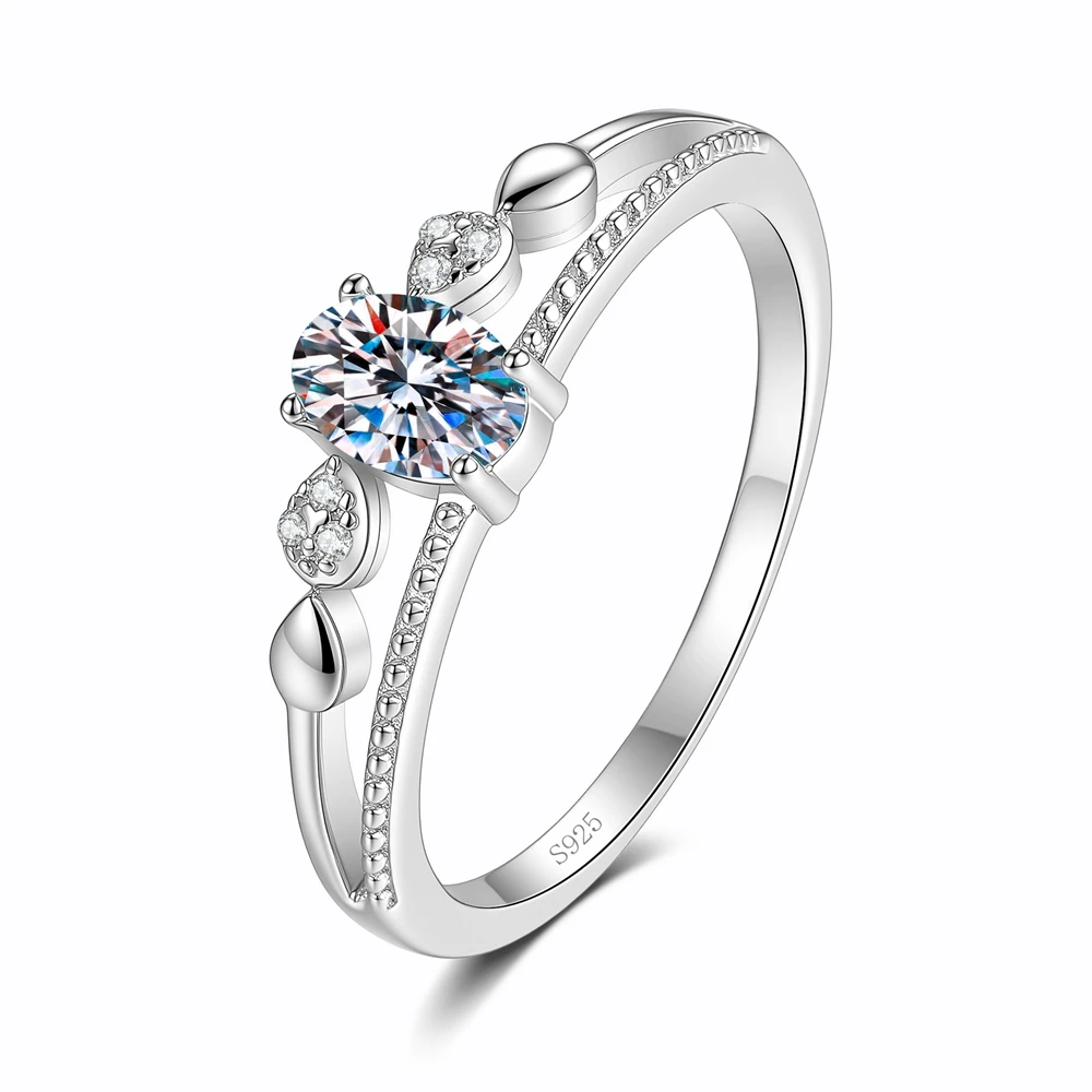 D Color 0.5ct Moissanite Ring Tested with Diamonds S925 Sterling Silver Wedding Rings for Woman Birthday Party Jewelry Gift