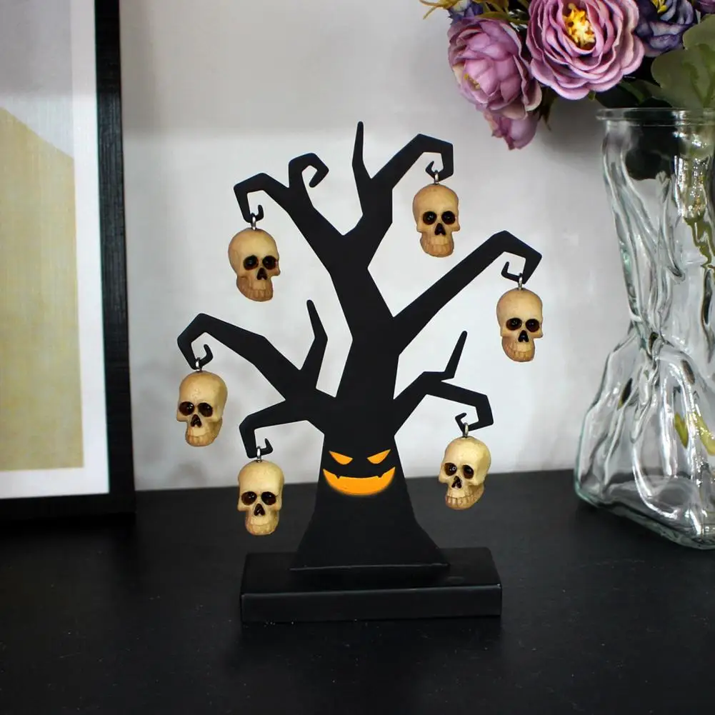 Unique Halloween Centerpiece Spooky Halloween Small Tree Decoration Set with Black Twig Tree 6 Skull Ornaments Orange for Party