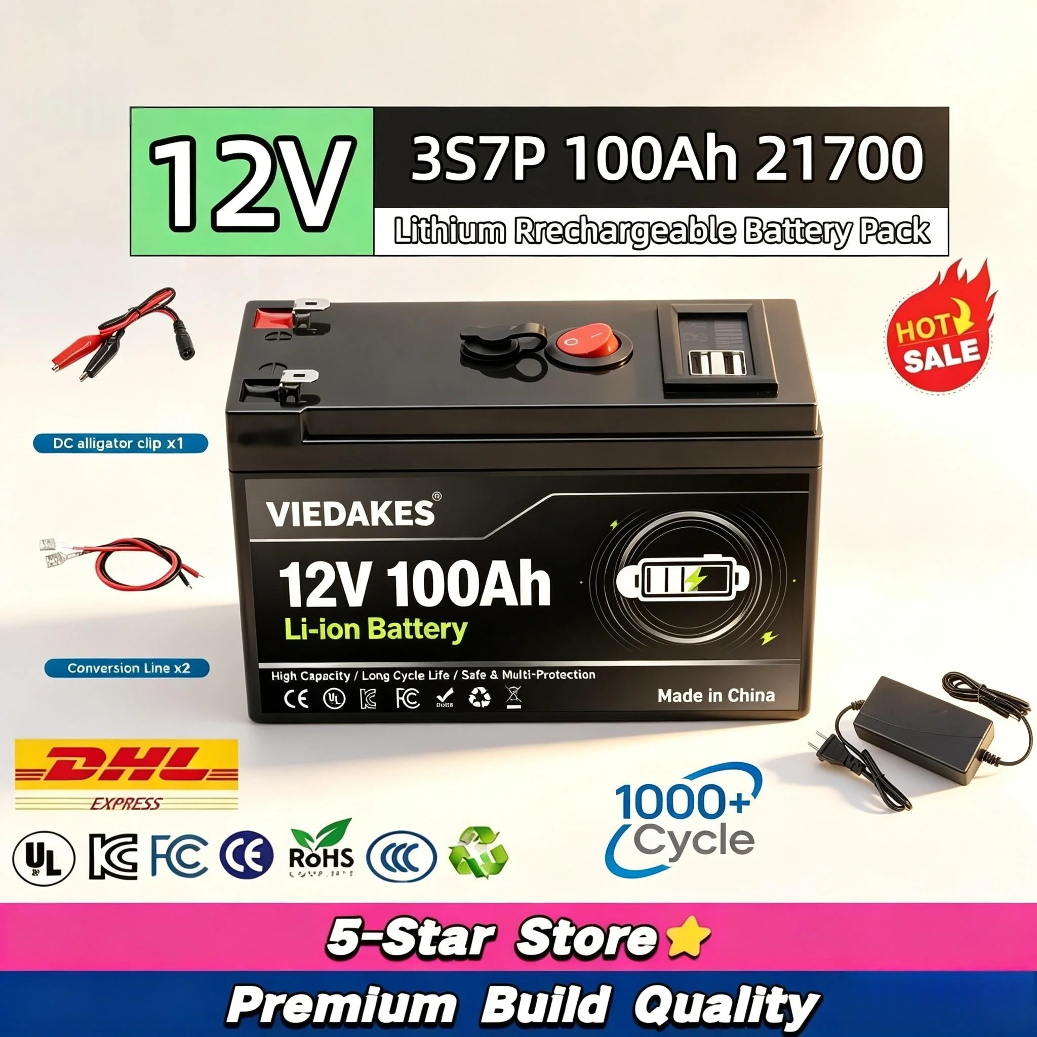 🌲 21700 Rechargeable Battery Pack 12V 3S7P 100Ah High Capacity Lithium Battery for Camping Sprayer Electric Equipment