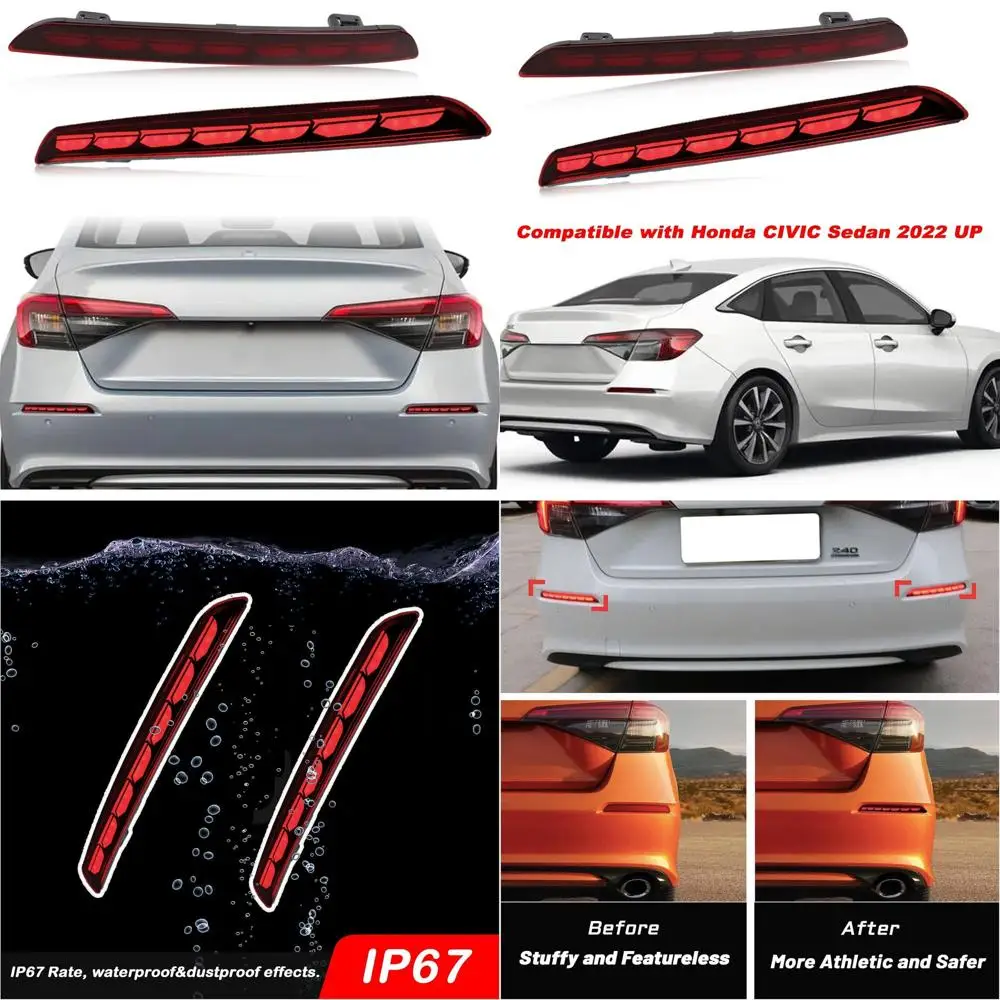 

Plug & Play Sequential LED Rear Bumper Fog, Brake, Tail, and Turn Signal Lights for 2022-2023 Honda Civic Sedan LX, Sport, EX, a
